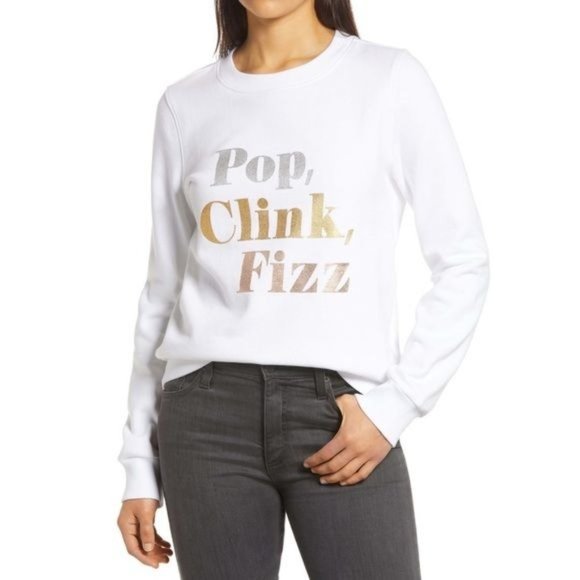 NWT 1901 White Pop, Clink, Fizz Graphic Long Sleeve Sweatshirt Medium - Picture 1 of 11